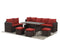 7-Pieces PE Rattan Wicker Patio Dining Sectional Cusions Outdoor Sofa Set with Red cushions - Supfirm