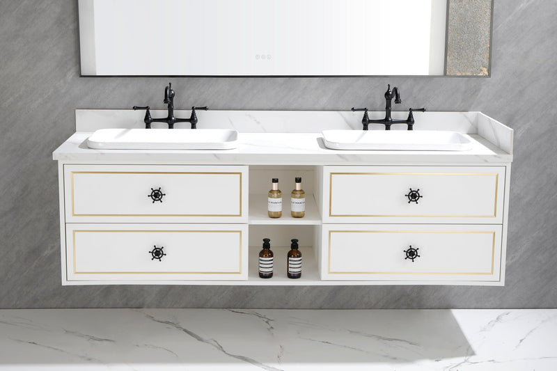 72*23*21in Wall Hung Doulble Sink Bath Vanity Cabinet Only in Bathroom Vanities without Tops - Supfirm