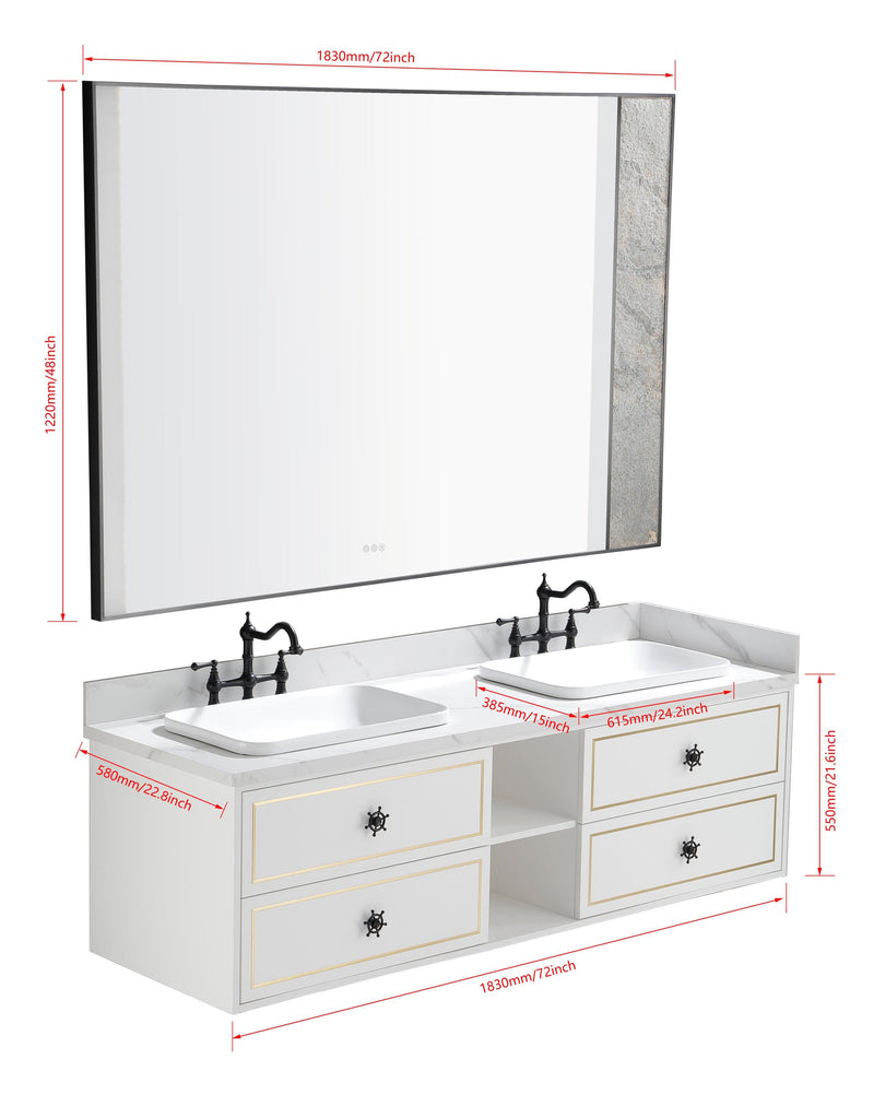 72*23*21in Wall Hung Doulble Sink Bath Vanity Cabinet Only in Bathroom Vanities without Tops - Supfirm