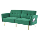 78" Italian Velvet Futon Sofa Bed, Convertible Sleeper Loveseat Couch with Folded Armrests and Storage Bags for Living Room and Small Space, Green 280g velvet - Supfirm