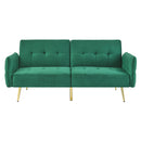 78" Italian Velvet Futon Sofa Bed, Convertible Sleeper Loveseat Couch with Folded Armrests and Storage Bags for Living Room and Small Space, Green 280g velvet - Supfirm