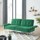 78" Italian Velvet Futon Sofa Bed, Convertible Sleeper Loveseat Couch with Folded Armrests and Storage Bags for Living Room and Small Space, Green 280g velvet - Supfirm