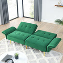 78" Italian Velvet Futon Sofa Bed, Convertible Sleeper Loveseat Couch with Folded Armrests and Storage Bags for Living Room and Small Space, Green 280g velvet - Supfirm