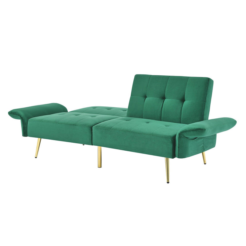 78" Italian Velvet Futon Sofa Bed, Convertible Sleeper Loveseat Couch with Folded Armrests and Storage Bags for Living Room and Small Space, Green 280g velvet - Supfirm