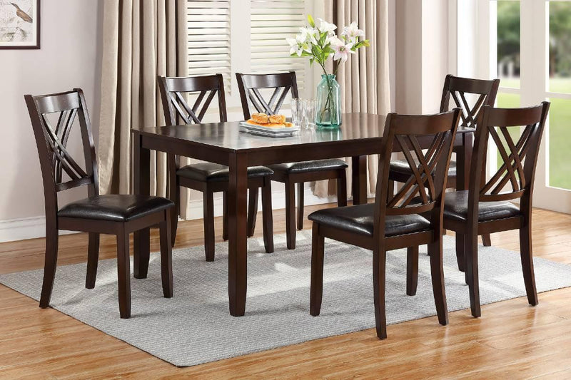 7pcs Dining Set Dining Table 6 Side Chairs Clean Espresso Finish Cushion Seats X Design back Chairs - Supfirm