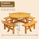 8 Person Wooden Picnic Table, Outdoor Camping Dining Table with Seat, Garden, DIY w/ 4 Built-in Benches, 2220lb Capacity - Natural - Supfirm