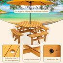 8 Person Wooden Picnic Table, Outdoor Camping Dining Table with Seat, Garden, DIY w/ 4 Built-in Benches, 2220lb Capacity - Natural - Supfirm