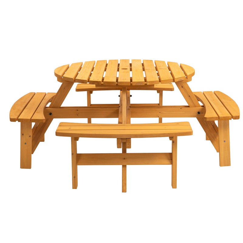 8 Person Wooden Picnic Table, Outdoor Camping Dining Table with Seat, Garden, DIY w/ 4 Built-in Benches, 2220lb Capacity - Natural - Supfirm