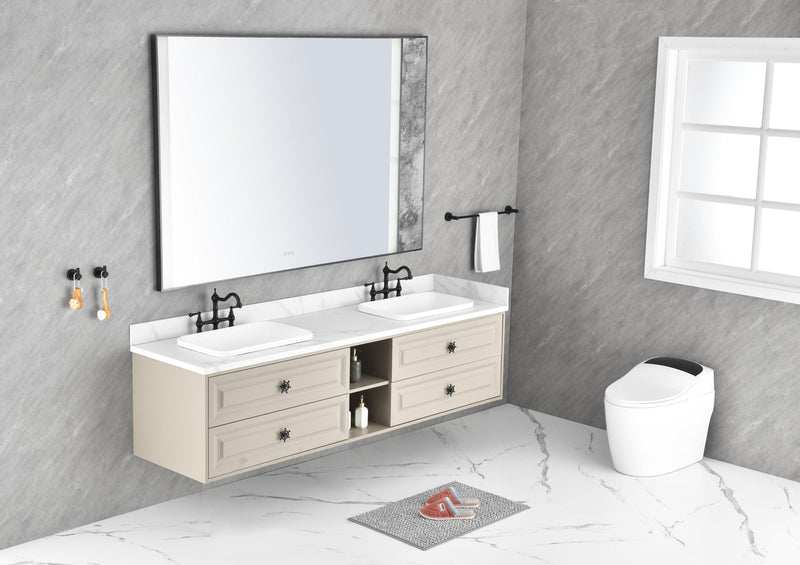 84*23*21in Wall Hung Doulble Sink Bath Vanity Cabinet Only in Bathroom Vanities without Tops - Supfirm