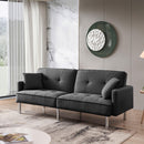 84.6 Inches Extra Long Futon Adjustable Sofa Bed, Modern Tufted Fabric Folding Daybed Guest Bed, Upholstered Modern Convertible Sofa - Dark Grey - Supfirm