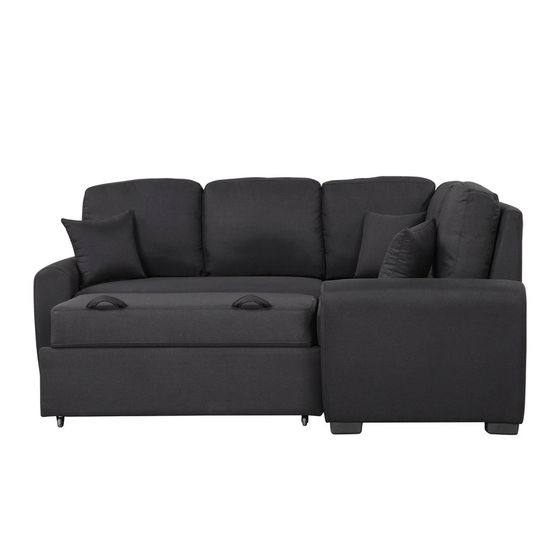 87.4"Sectional Sleeper Sofa with USB Charging Port and Plug Outlet,Pull-Out Sofa Bed with 3 Pillows, L-Shape Chaise for Living Room Small Apartment,Black (old sku SG000720AAB) - Supfirm