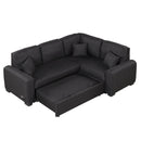 87.4"Sectional Sleeper Sofa with USB Charging Port and Plug Outlet,Pull-Out Sofa Bed with 3 Pillows, L-Shape Chaise for Living Room Small Apartment,Black (old sku SG000720AAB) - Supfirm