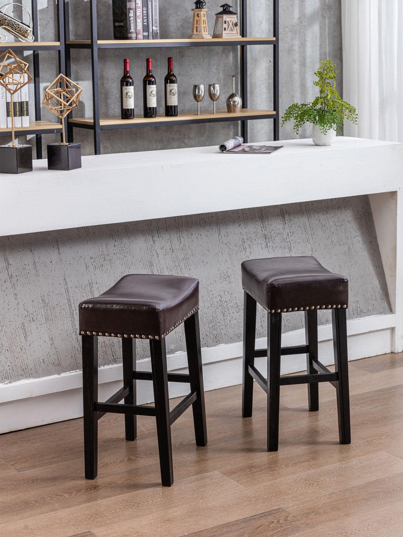 A&A Furniture,Counter Height 26" Bar Stools for Kitchen Counter Backless Faux Leather Stools Farmhouse Island Chairs (26 Inch, Brown, Set of 2) - Supfirm