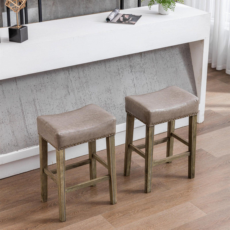 A&A Furniture,Counter Height 26" Bar Stools for Kitchen Counter Backless Faux Leather Stools Farmhouse Island Chairs (26 Inch, Gray, Set of 2) - Supfirm