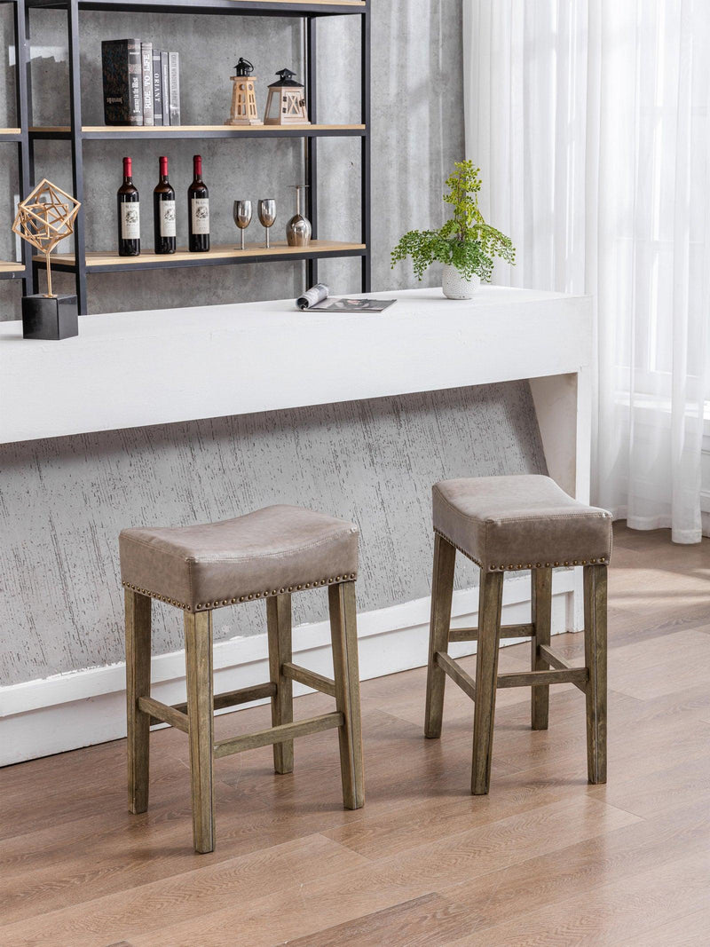 A&A Furniture,Counter Height 26" Bar Stools for Kitchen Counter Backless Faux Leather Stools Farmhouse Island Chairs (26 Inch, Gray, Set of 2) - Supfirm