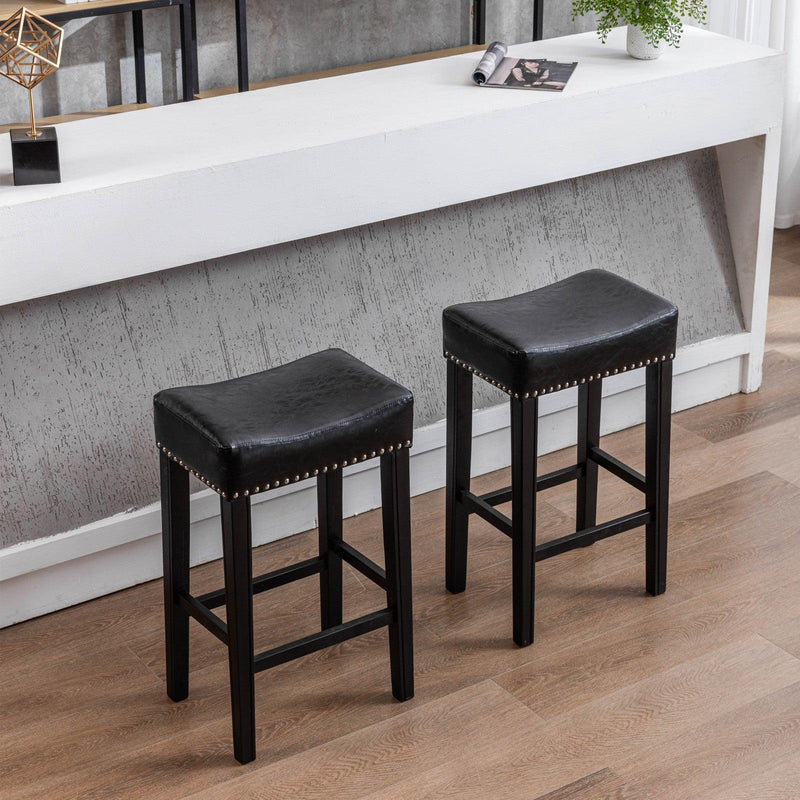 A&A Furniture,Counter Height 29" Bar Stools for Kitchen Counter Backless Faux Leather Stools Farmhouse Island Chairs (29 Inch, Black, Set of 2) - Supfirm