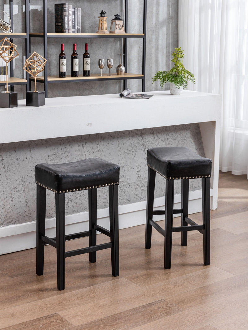 A&A Furniture,Counter Height 29" Bar Stools for Kitchen Counter Backless Faux Leather Stools Farmhouse Island Chairs (29 Inch, Black, Set of 2) - Supfirm