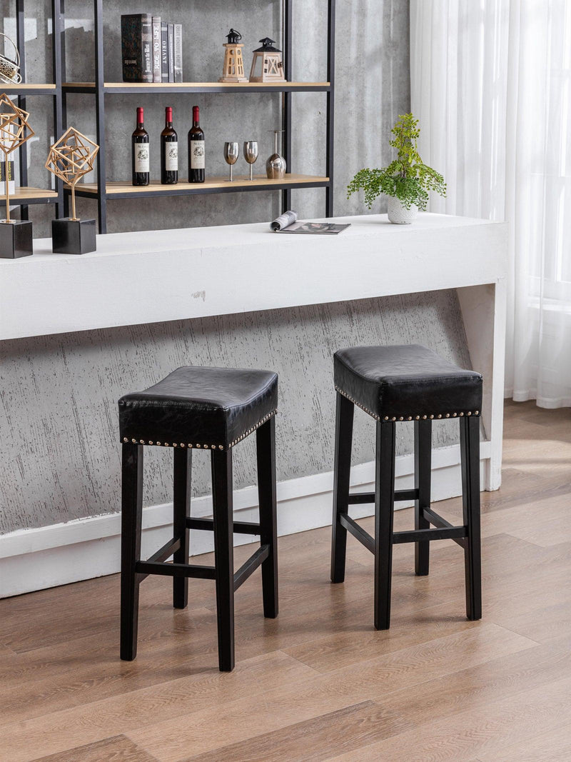 A&A Furniture,Counter Height 29" Bar Stools for Kitchen Counter Backless Faux Leather Stools Farmhouse Island Chairs (29 Inch, Black, Set of 2) - Supfirm