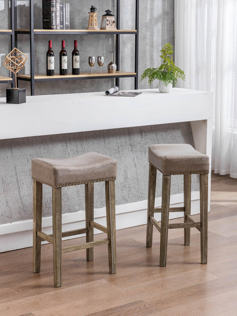 A&A Furniture,Counter Height 29" Bar Stools for Kitchen Counter Backless Faux Leather Stools Farmhouse Island Chairs (29 Inch, Gray, Set of 2) - Supfirm