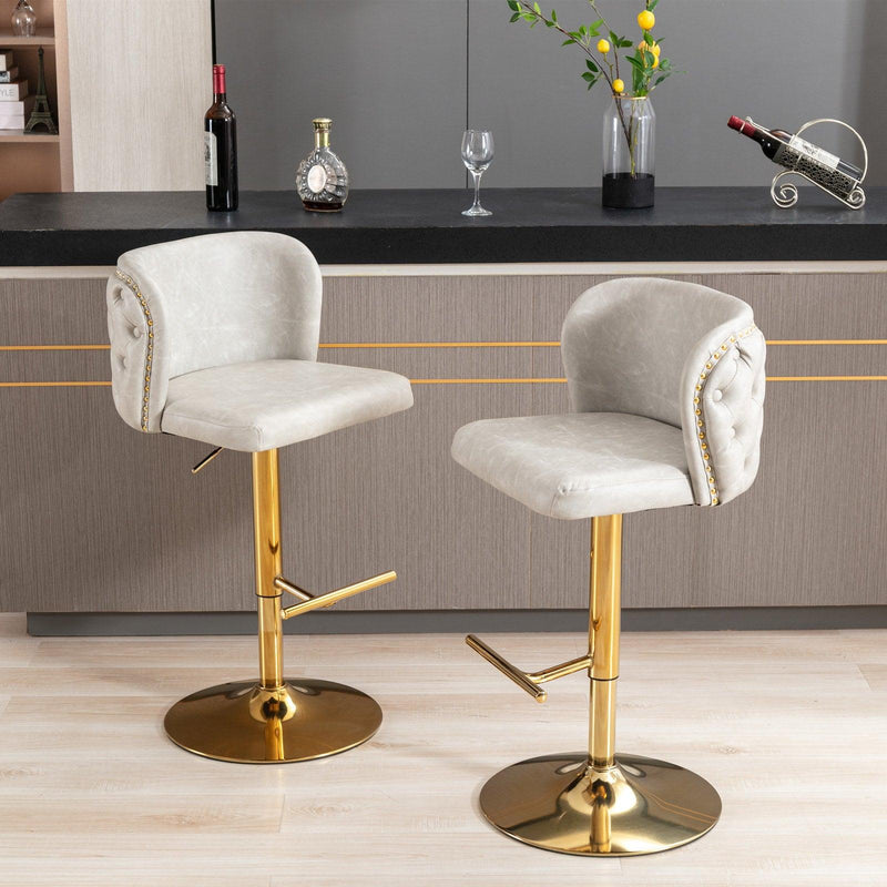 A&A Furniture,Swivel Barstools Adjusatble Seat Height, Modern PU Upholstered Bar Stools with the whole Back Tufted, for Home Pub and Kitchen Island（Beige, Set of 2） - Supfirm