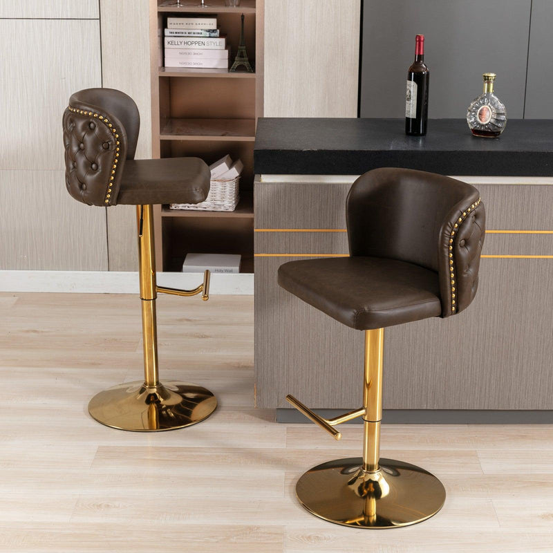 A&A Furniture,Swivel Barstools Adjusatble Seat Height, Modern PU Upholstered Bar Stools with the whole Back Tufted, for Home Pub and Kitchen Island（Brown, Set of 2） - Supfirm