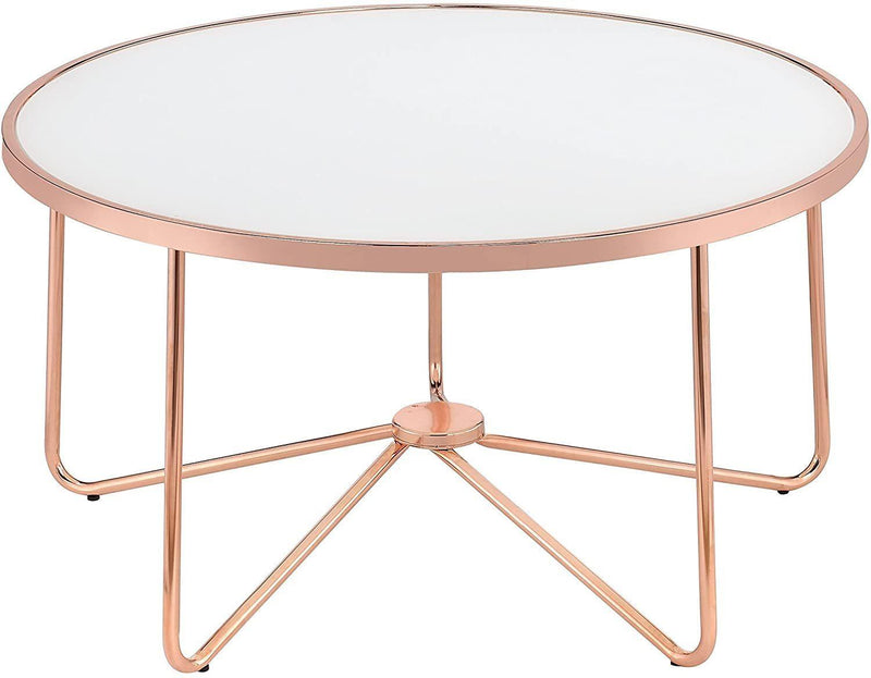 ACME Alivia Coffee Table in Rose Gold & Frosted Glass 81835 - Supfirm