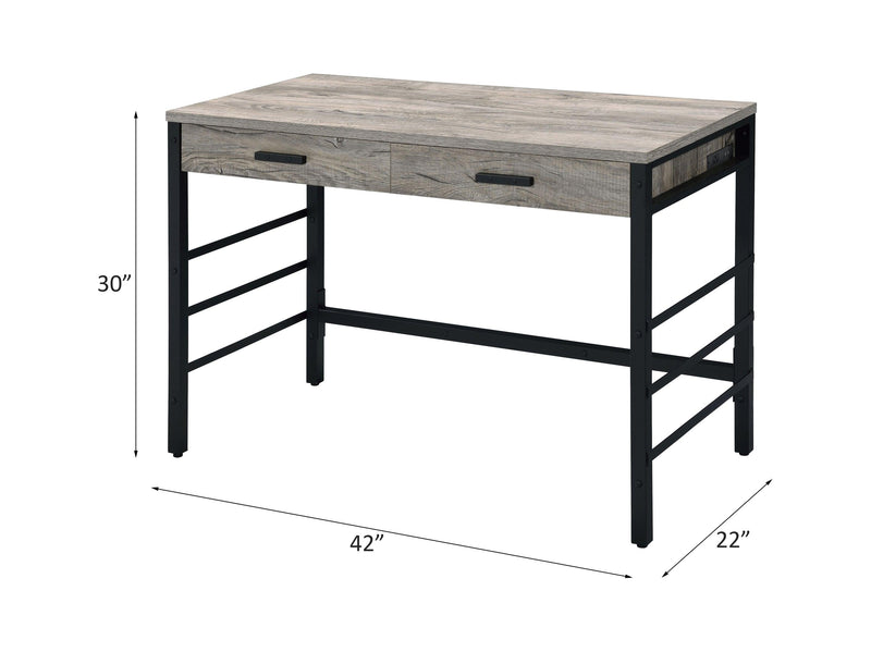 ACME Disho Built-in USB Port Writing Desk, Light Weathered Oak & Black Finish 92720 - Supfirm