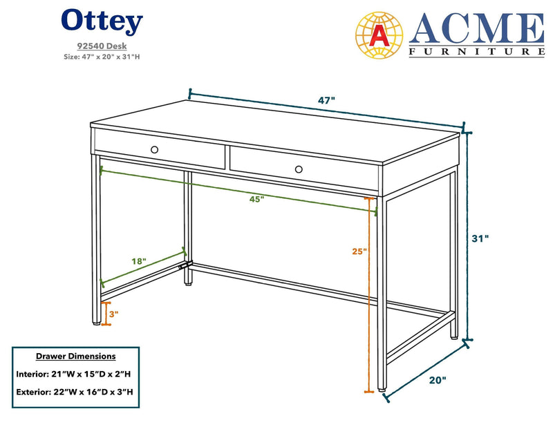 ACME Ottey Desk in White High Gloss & Gold 92540 - Supfirm