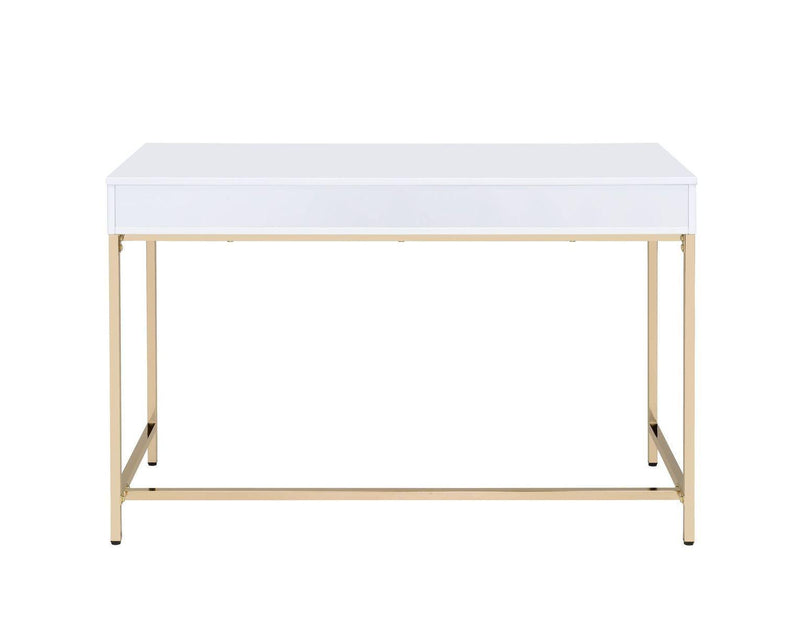 ACME Ottey Desk in White High Gloss & Gold 92540 - Supfirm