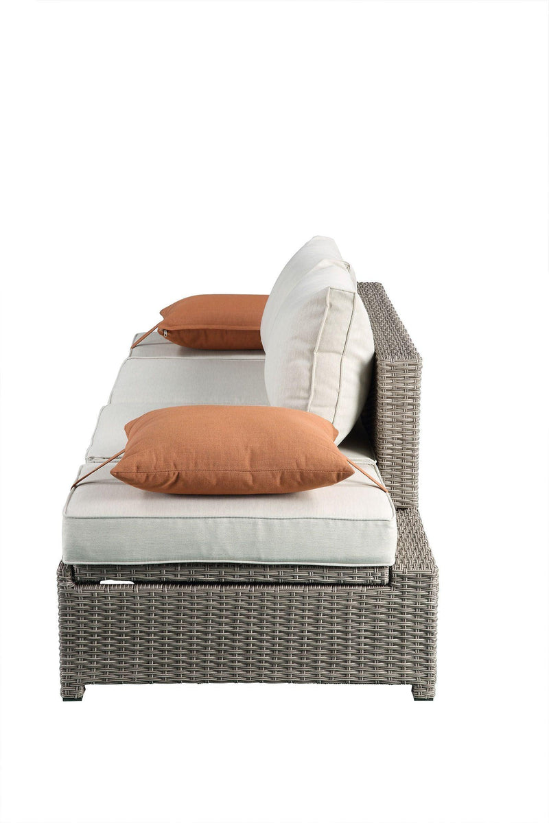 ACME Salena Patio Outdoor Sofa & Ottoman w/2 Pillows in Beige Fabric & Gray Wicker 45015 - Supfirm