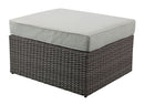 ACME Salena Patio Outdoor Sofa & Ottoman w/2 Pillows in Beige Fabric & Gray Wicker 45015 - Supfirm