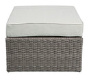 ACME Salena Patio Outdoor Sofa & Ottoman w/2 Pillows in Beige Fabric & Gray Wicker 45015 - Supfirm