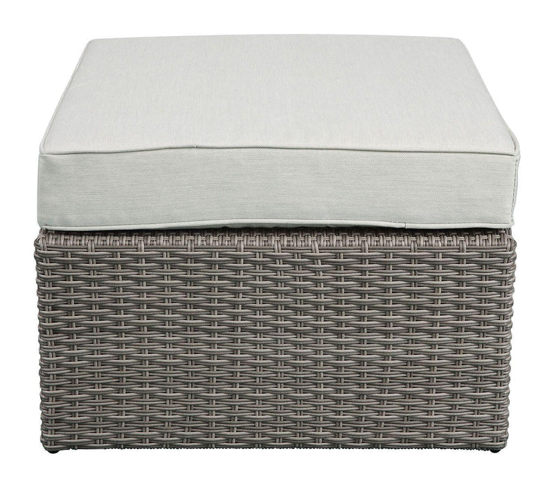 ACME Salena Patio Outdoor Sofa & Ottoman w/2 Pillows in Beige Fabric & Gray Wicker 45015 - Supfirm