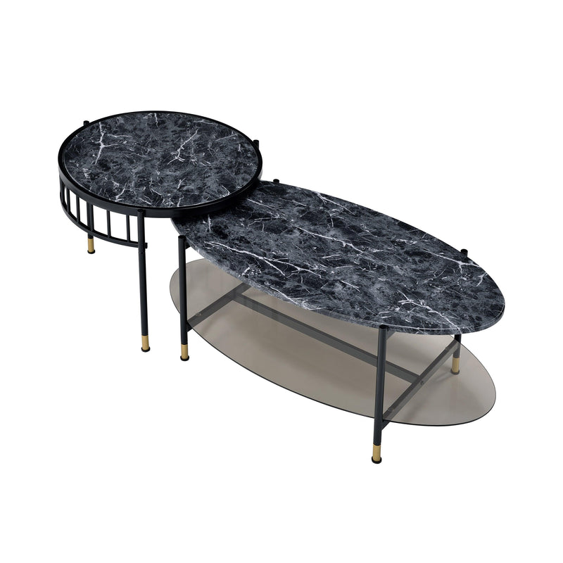 ACME Silas Nesting Coffee Table, Faux Marble Top & Black Finish LV01088 - Supfirm