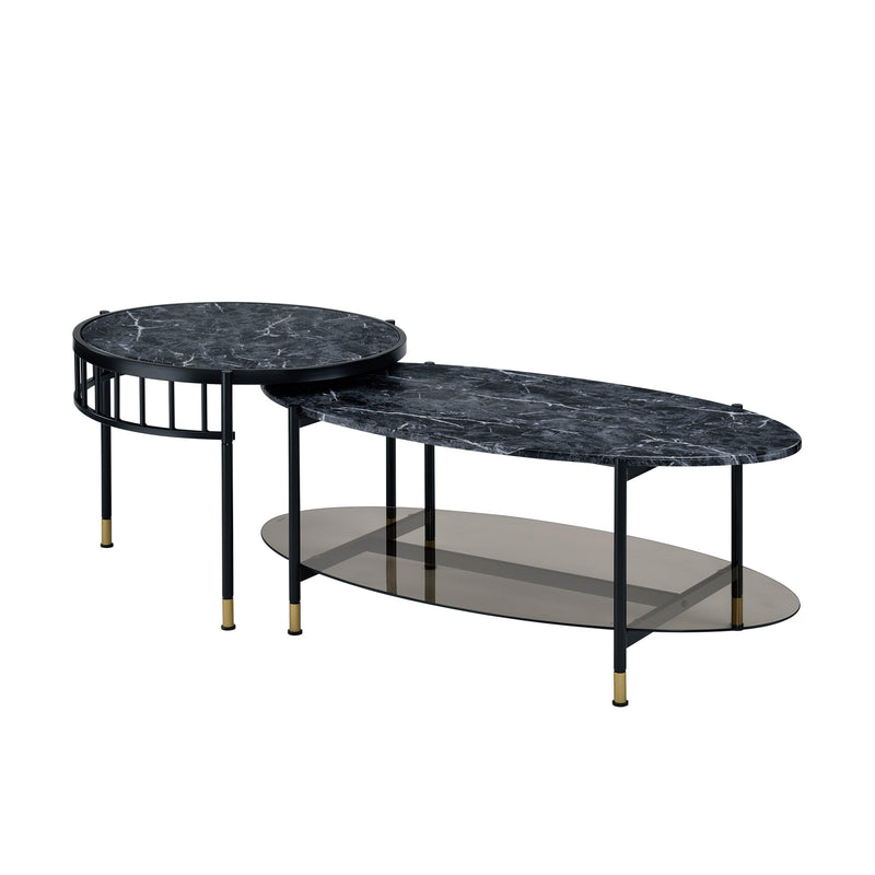 ACME Silas Nesting Coffee Table, Faux Marble Top & Black Finish LV01088 - Supfirm