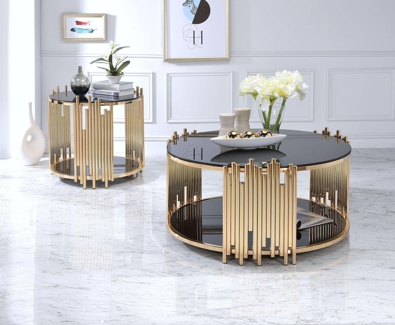 ACME Tanquin Coffee Table in Gold & Black Glass 84490 - Supfirm