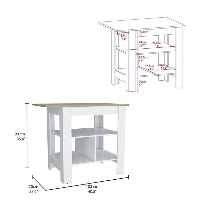 Adeline 3-Shelf Kitchen Island White and Macadamia - Supfirm