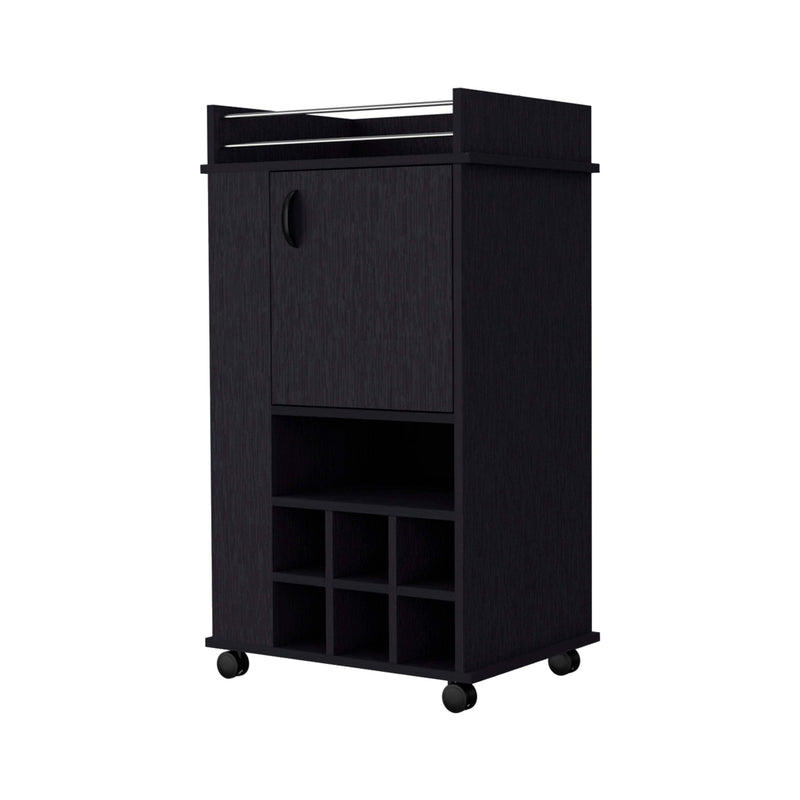 Allandale 1-Door Bar Cart with Wine Cubbies Rack and Casters Black - Supfirm