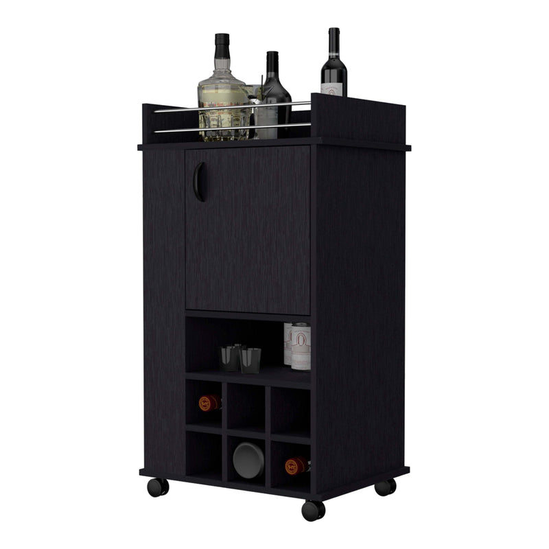 Allandale 1-Door Bar Cart with Wine Cubbies Rack and Casters Black - Supfirm