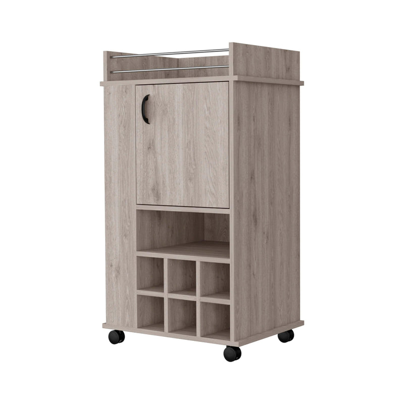 Allandale 1-Door Bar Cart with Wine Cubbies Rack and Casters Light Gray - Supfirm