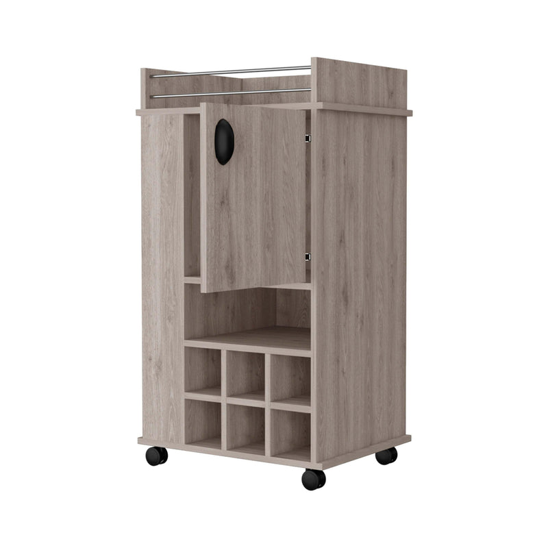 Allandale 1-Door Bar Cart with Wine Cubbies Rack and Casters Light Gray - Supfirm