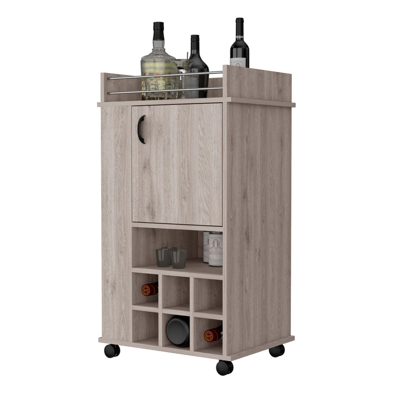 Allandale 1-Door Bar Cart with Wine Cubbies Rack and Casters Light Gray - Supfirm