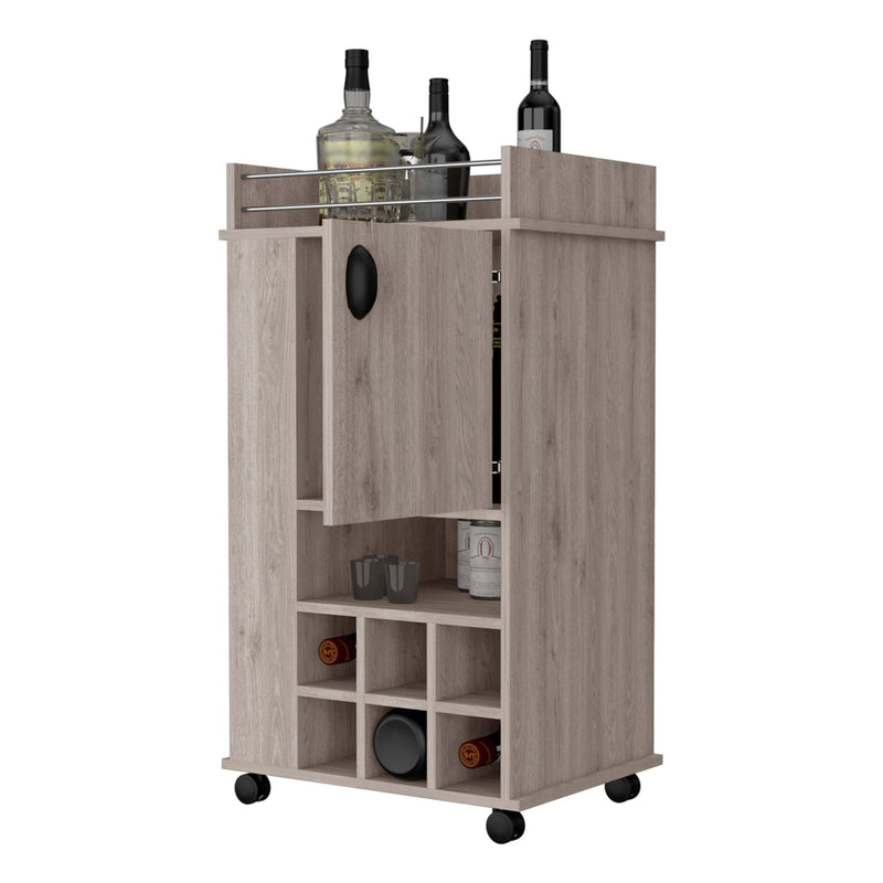 Allandale 1-Door Bar Cart with Wine Cubbies Rack and Casters Light Gray - Supfirm