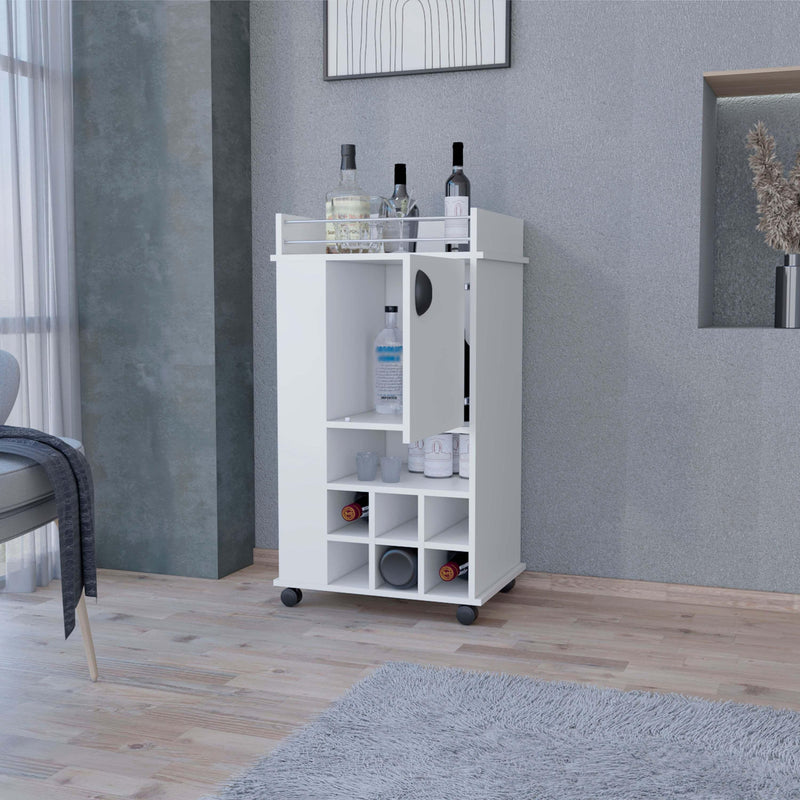 Allandale 1-Door Bar Cart with Wine Cubbies Rack and Casters White - Supfirm