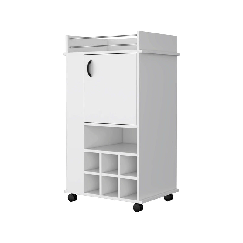 Allandale 1-Door Bar Cart with Wine Cubbies Rack and Casters White - Supfirm