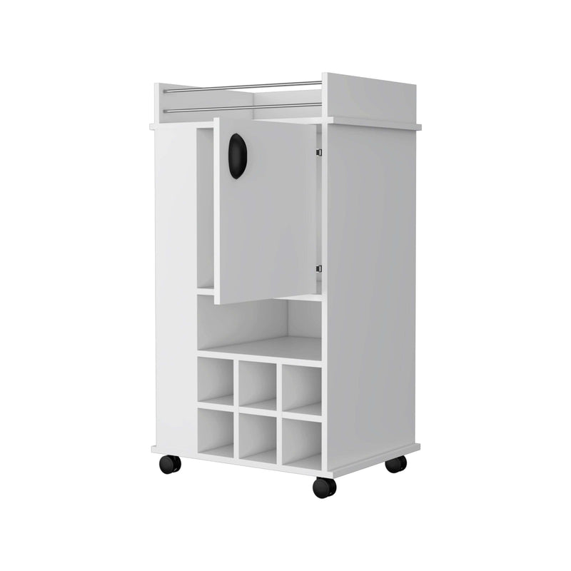 Allandale 1-Door Bar Cart with Wine Cubbies Rack and Casters White - Supfirm