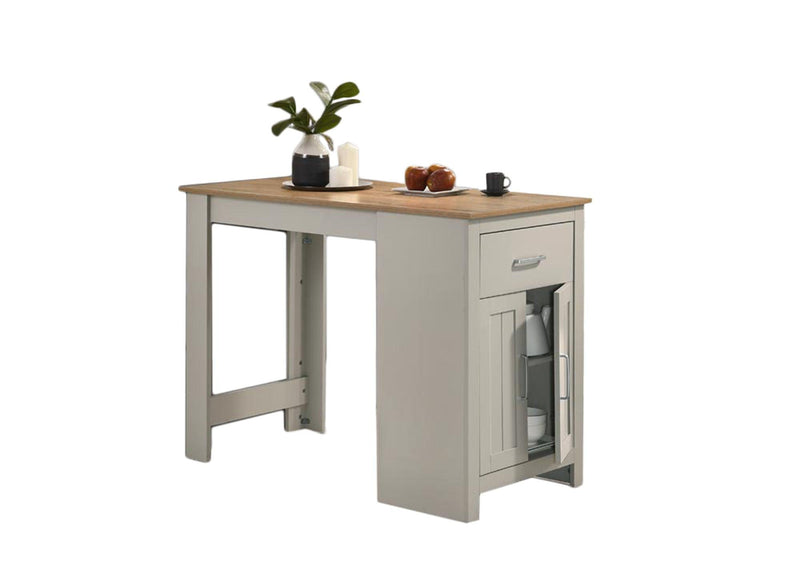 Alonzo Light Gray Small Space Counter Height Dining Table with Cabinet, Drawer, and 2 Ergonomic Counter Stools - Supfirm