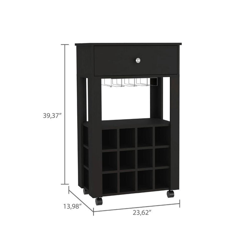 Ambler 1-Drawer 12-Bottle Wine Cubbies Cabinet Black Wengue - Supfirm