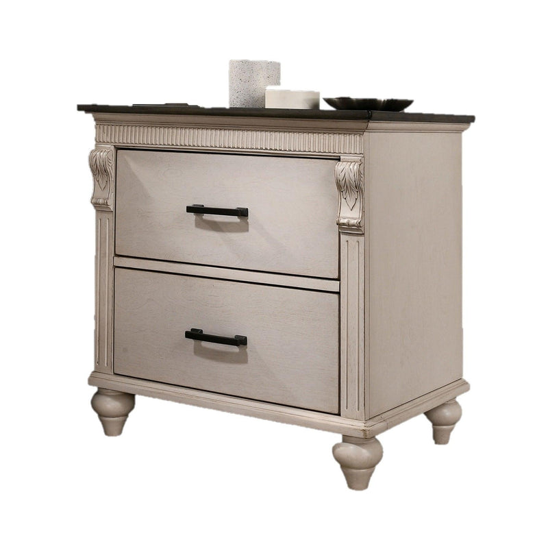 Antique White / Gray 1pc Nightstand Two-Tone Design Dark Bronze Bar Pull Pulls Solidwood Bedside Table Bedroom - Supfirm