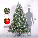 Artificial Christmas Tree Flocked Pine Needle Tree with Cones Red Berries 7.5 ft Foldable Stand - Supfirm